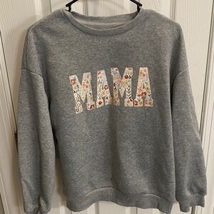 SHEIN Gray Floral 'MAMA' Crew Neck Sweater